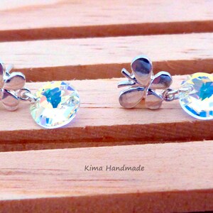 Silver butterfly earrings, sterling silver earring and Swarovski Crystal, women's gift earrings, bridal earrings, small minimalist earrings image 2