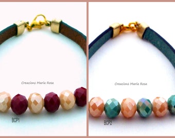 Glass and leather bracelets -2 colors-