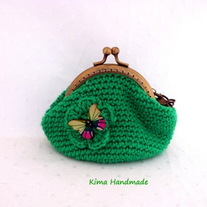 Crochet purse with metal nozzle, crochet wallet, green purse, handmade purse, wallet for women gift image 2