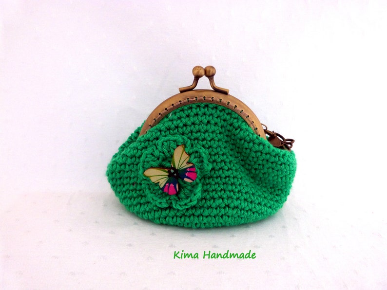 Crochet purse with metal nozzle, crochet wallet, green purse, handmade purse, wallet for women gift image 2