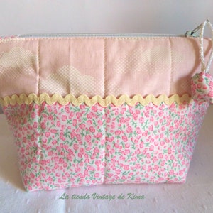 Toiletry toilet, pink clouds, baby kit, hand made toiletry bag, sweet baby kit, cloth bag, pink dress, makeup bag image 1