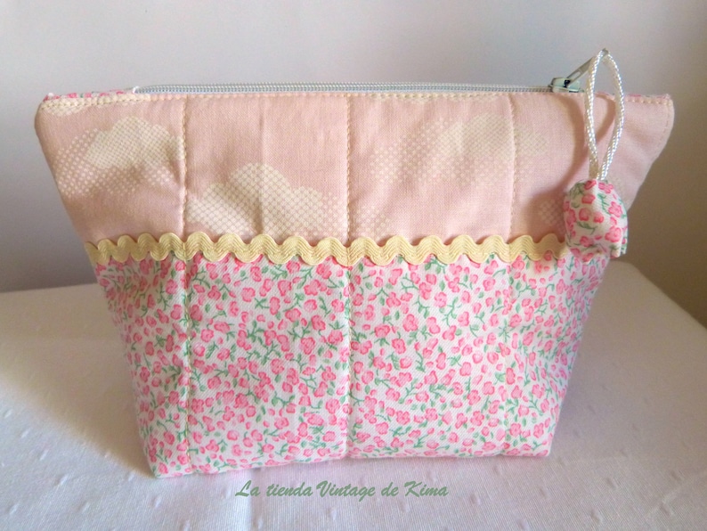 Toiletry toilet, pink clouds, baby kit, hand made toiletry bag, sweet baby kit, cloth bag, pink dress, makeup bag image 1