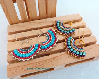 Fan earrings, bohemian earrings, dangling earrings, gold earrings, silver earrings, handmade earrings, women's hoop earrings