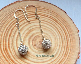 Long 925 sterling silver earrings, wedding earrings, bridal earrings, rhinestone earrings, minimalist earrings, women's gift earrings