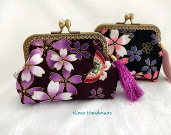 Monedero tela estilo japonés, monedero con boquilla, cartera hecha a mano, monedero regalo día madre, cartera regalo mujer, pequeño neceser