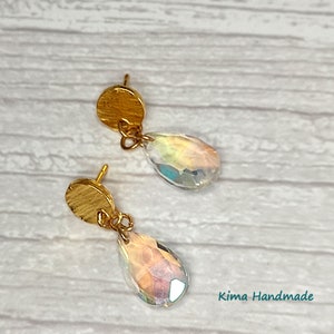 Pendientes colgantes pequeños, pendiente de cristal, aretes minimamistas, aretes dorados, pendientes pequeños, regalos san valentin mujer imagen 4