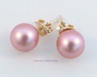 Earrings pearl button - Powder rose