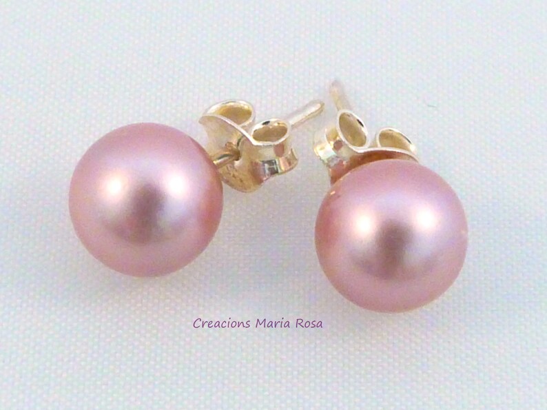 Earrings pearl button Powder rose image 1