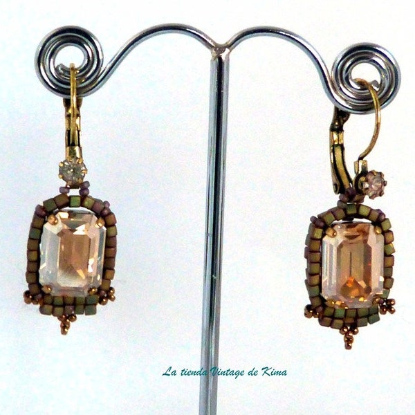 Pendientes estilo vintage golden shadow, pendientes invitada perfecta, aretes para fiesta, aretes con Cristal Swarovski, aretes hecho a mano