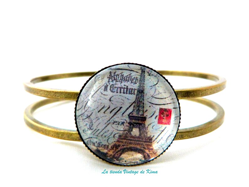 girl Eiffel Tower image bracelet, watch, rigid bronze bracelets, vintage style bracelets for women, outlet bracelets M.P03
