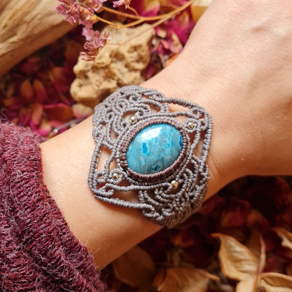 Makramee Achat Armband, boho, blue crazy agate