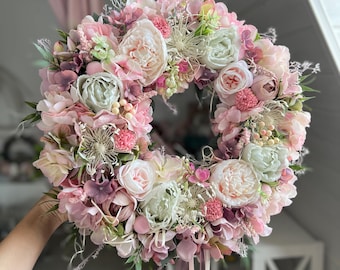 Blush Pink Peony Summer Wreath – Floral Spring Door Decor & Wedding Accent