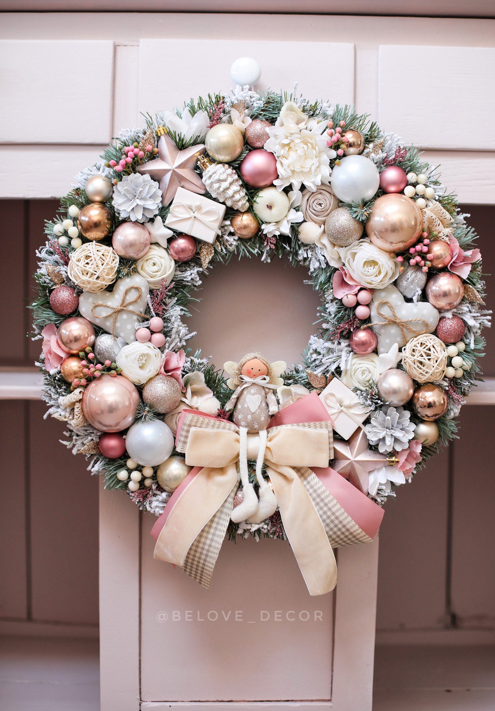 Beige Christmas Wreath With Cute Doll In The Center Etsy Beige Christmas Wreath With Cute Doll In The Center Etsy