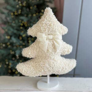 Christmas Decor Cozy Fluffy Boucle Fabric Handmade Holiday Tree Rustic Neutral White Tones Soft Christmas Modern Xmas Winter Accent