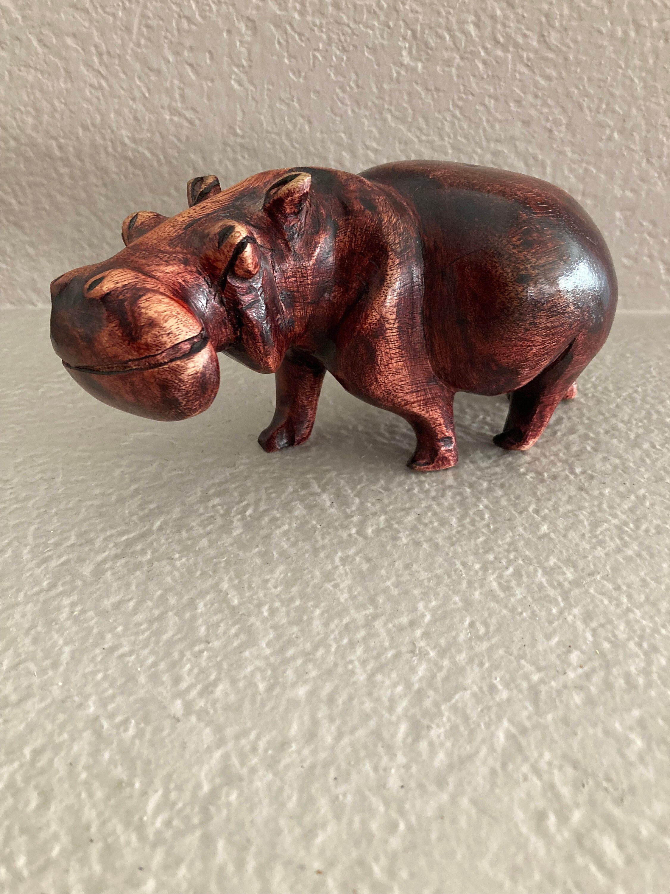 Wood Zambia Africa Hand Carved Wood Hippopotamus 