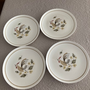 MCM Kasuga Earthen Ware Sm Rooster Plates (4)