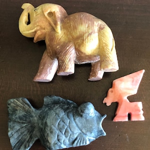 Handgesneden edelsteen dierentrio olifant ezel koi vis
