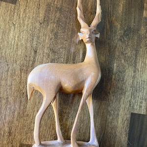 Vintage Hand Carved Solid Wood Antelope Deer Gazelle Impala Figurine