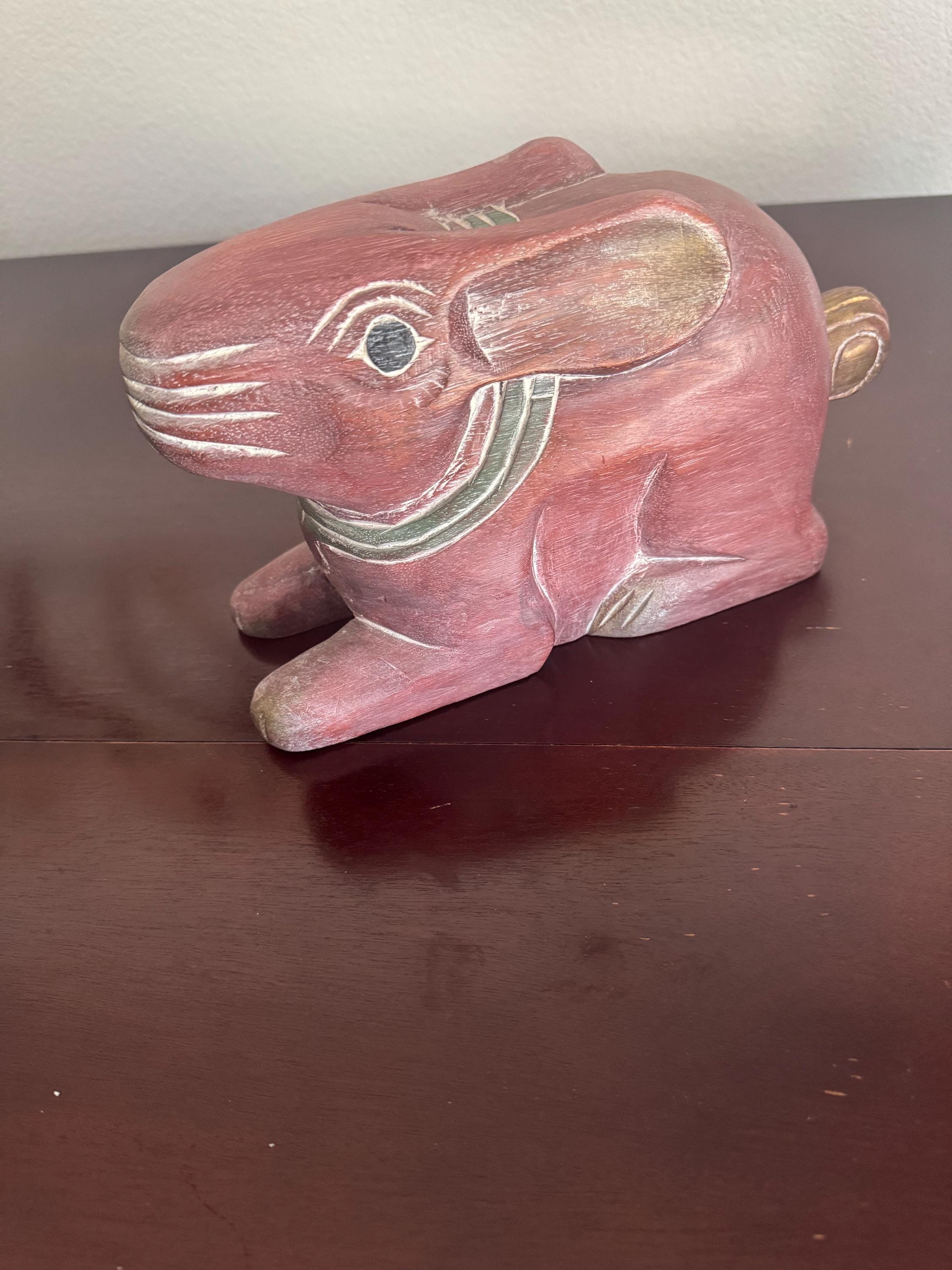 Hand Carved Wood Rabbit Thai Folk Art