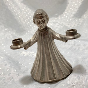 Weihnachten Vintage Zinn Silber Platte Engel Kerzenhalter