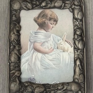 Vintage SEAGULL Pewter Easter Bunny Rabbit Picture Frame