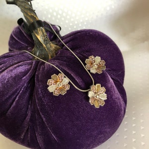 Jewelry Vintage Sterling Silver and Crystals Flower Necklace and Earring Set