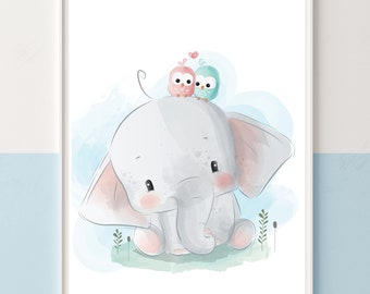 Nursery picture "Elephant with Owls"