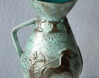 Mint green ceramic floor vase with Greek decor
