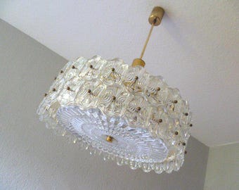 Luxurious ice glass ceiling lamp from the 70s