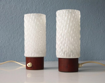 Minimalist bedside lamps with teak