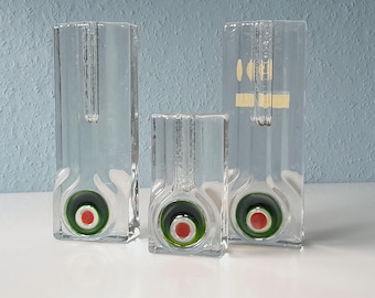 Op Art block glass vases from Walther Glas