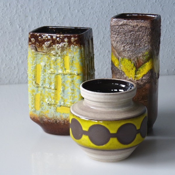 Great ceramic vases in neon yellow-brown