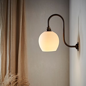 Porcelain Wall Light - Long Swan Neck Handmade With Translucent Warm Ceramic Shade Antique Brass Fittings - Leighton