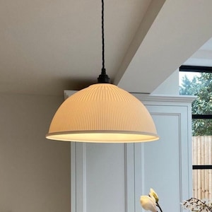 Prismatic Porcelain Pendant Light - Handmade Translucent Warm Ceramic Shade Antique Brass Fittings