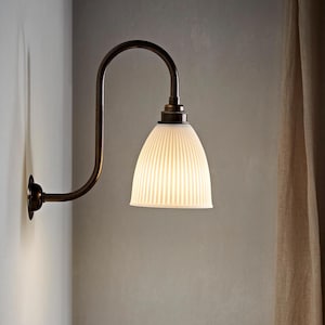 Porcelain Wall Light - Long Swan Neck - Handmade Translucent Warm Ceramic Shade Antique Brass Fittings - Dudley