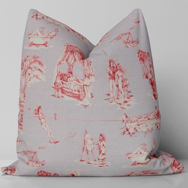 Beverly Hills  Toile Pillow Cover/ Lavender- Rouge