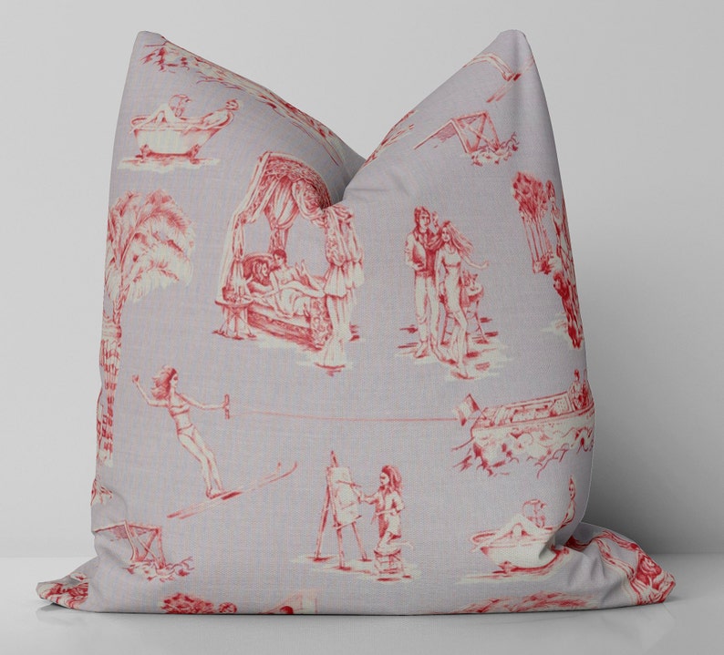 Beverly Hills Toile Pillow Cover/ Lavender Rouge image 1