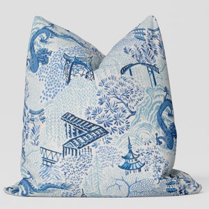 Asian Garden Pillow Cover/ Blue