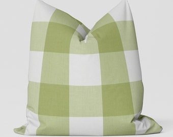 Campers Check Pillow Cover/ Celery /indoor/Outdoor