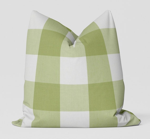 Campers Check Pillow Cover Celery Indoor Outdoor Etsy