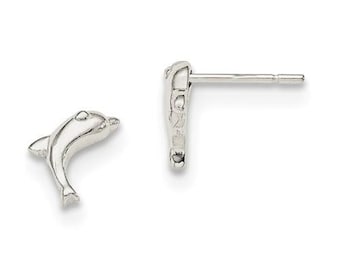 Sterling Silber Springender Delfin Post Mini Ohrringe