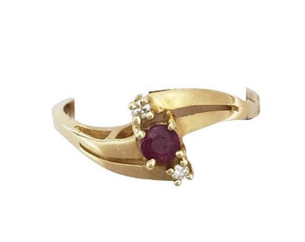 Runder Rubin und Diamant Ring 14k Gelbgold