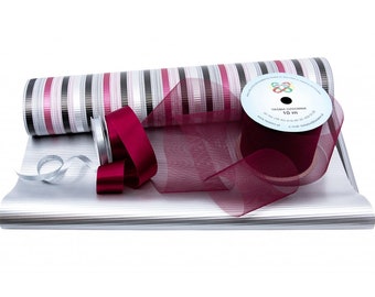 GIFT WRAPPING SET - decorative paper, tulle and two satin ribbons