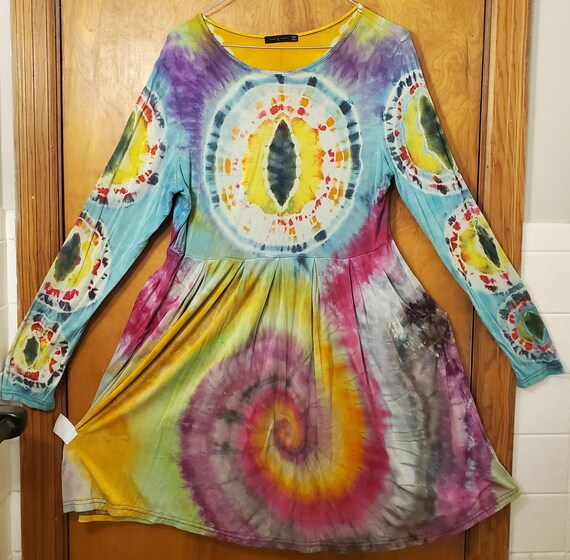 Dragon Eye Long Sleeve Tie Dye A-line Dress UK