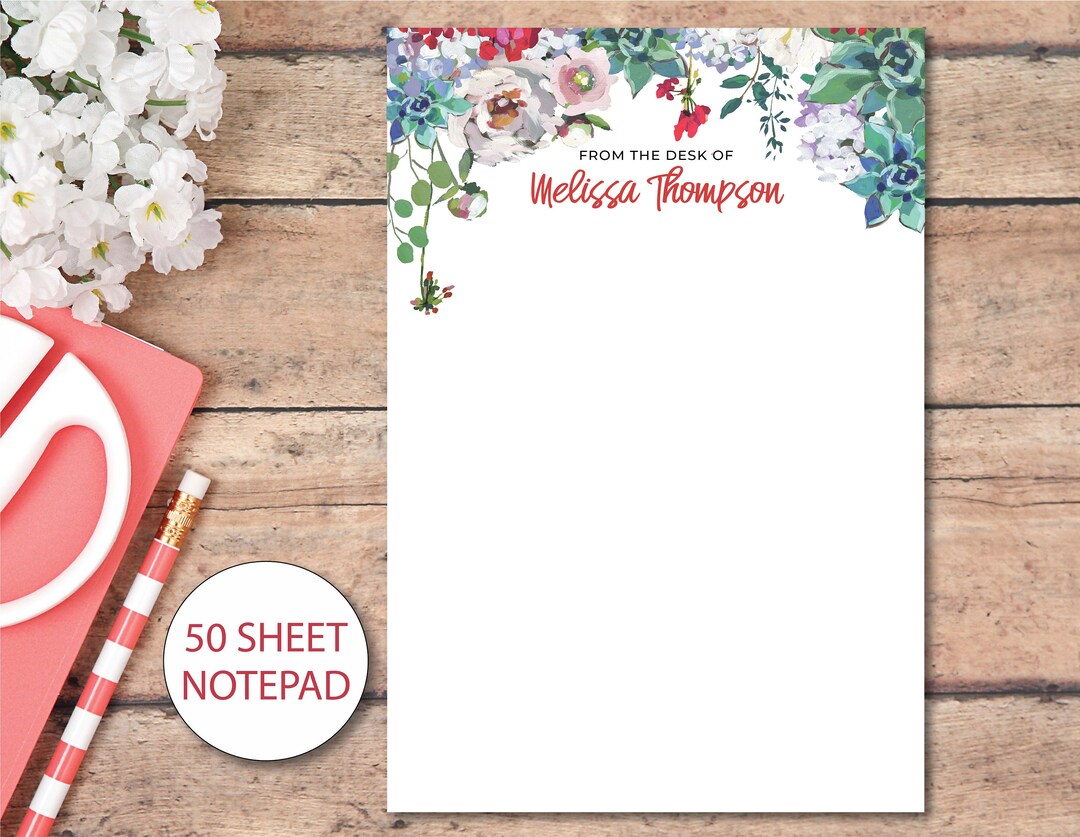 Red FLORAL Personalized Notepad From the Desk of Notepad - Etsy