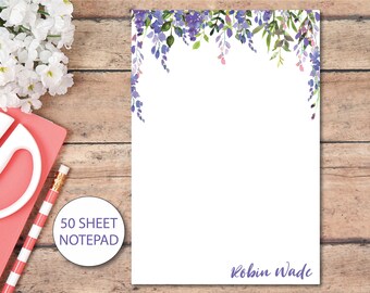 Personalized PURPLE FLORAL frame Notepad | Customized Stationery | 5x7 or 5.5 x 8.5 Floral Stationery | Personalized Gift