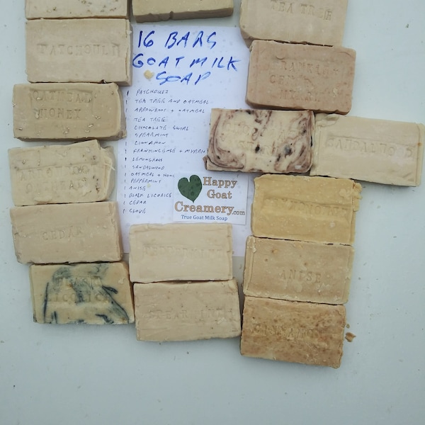 16 Bars 3 oz each Goat Milk Soap Mixed Lot Cold Process Method Happy Goat Creamery 48 oz total FREE SHIPPING Small batch Special Order