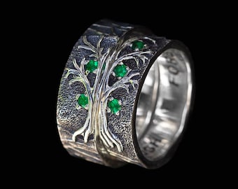 Tree Wedding Band Set,  Matching Tree bands,  Tree rings set, His and Her wedding ring, Mens tree band, Womens tree ring, Silver bark ring
