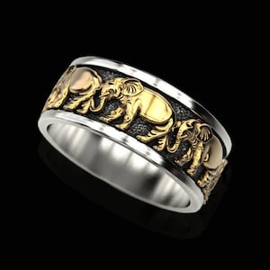 Glückliche Elefanten Ring ** Silber und 14 k/18 k Gelbgold Rose * Gravur erhältlich