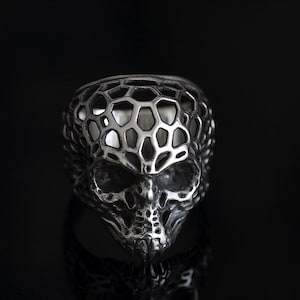 Skull Sterling Silver Ring, Biker&#39;s ring, Biker Jewelry